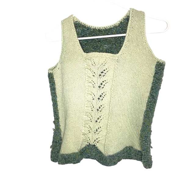 Handmade Knit Tank Top –  Sage Green Mixed Yarn – Sleeveless Boho Style - Picture 1 of 15